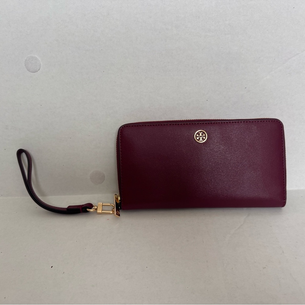 Tory Burch Parker Zip Continental Wallet in burgundy leather